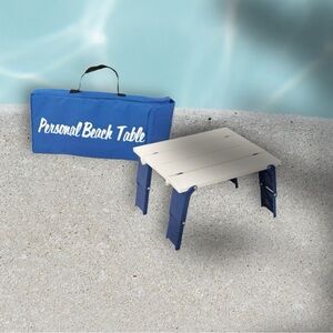 Portable White and Blue Beach Table